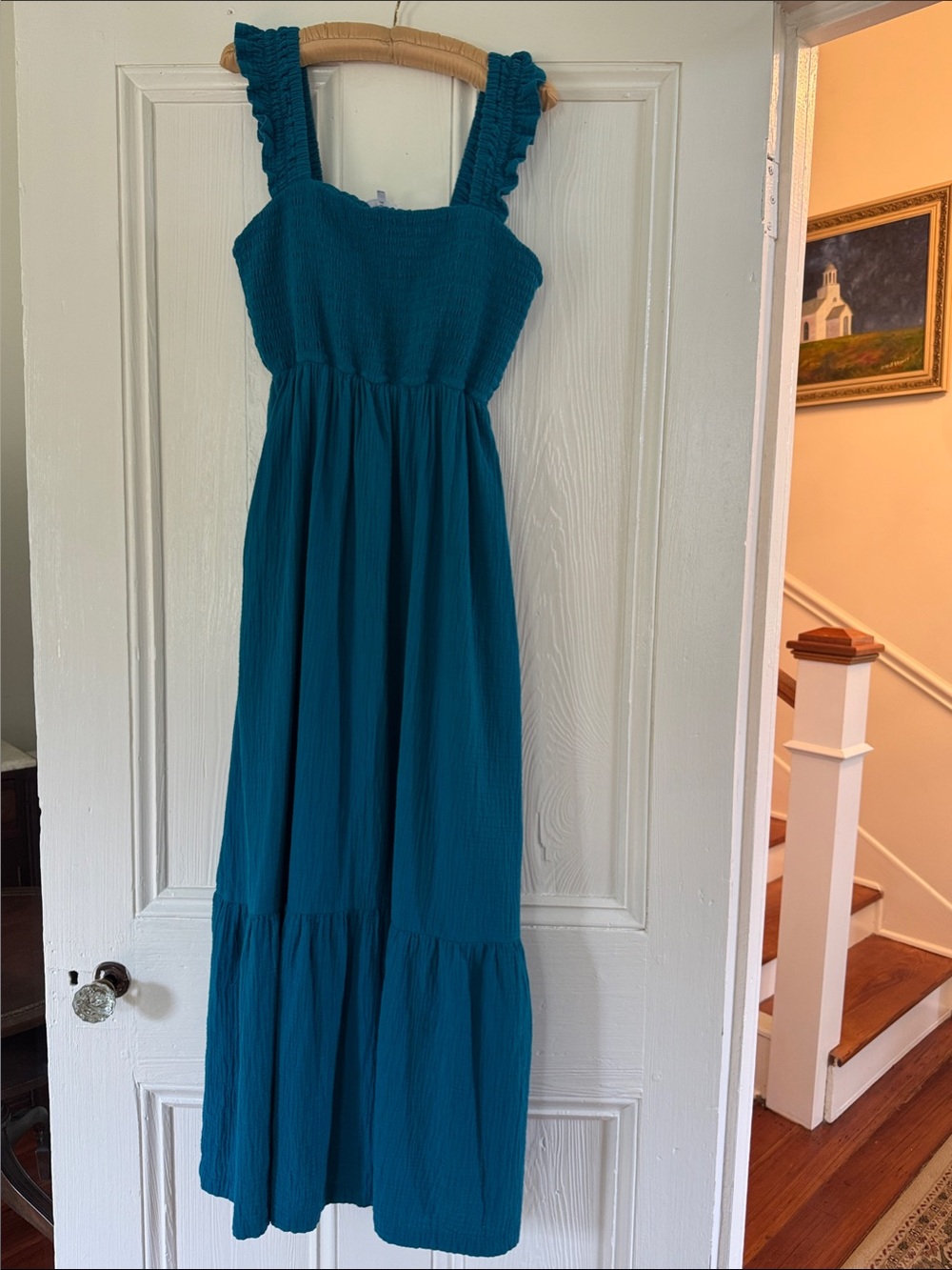 Soma Wknd Smocked Bodice House Beach Dress LG Teal